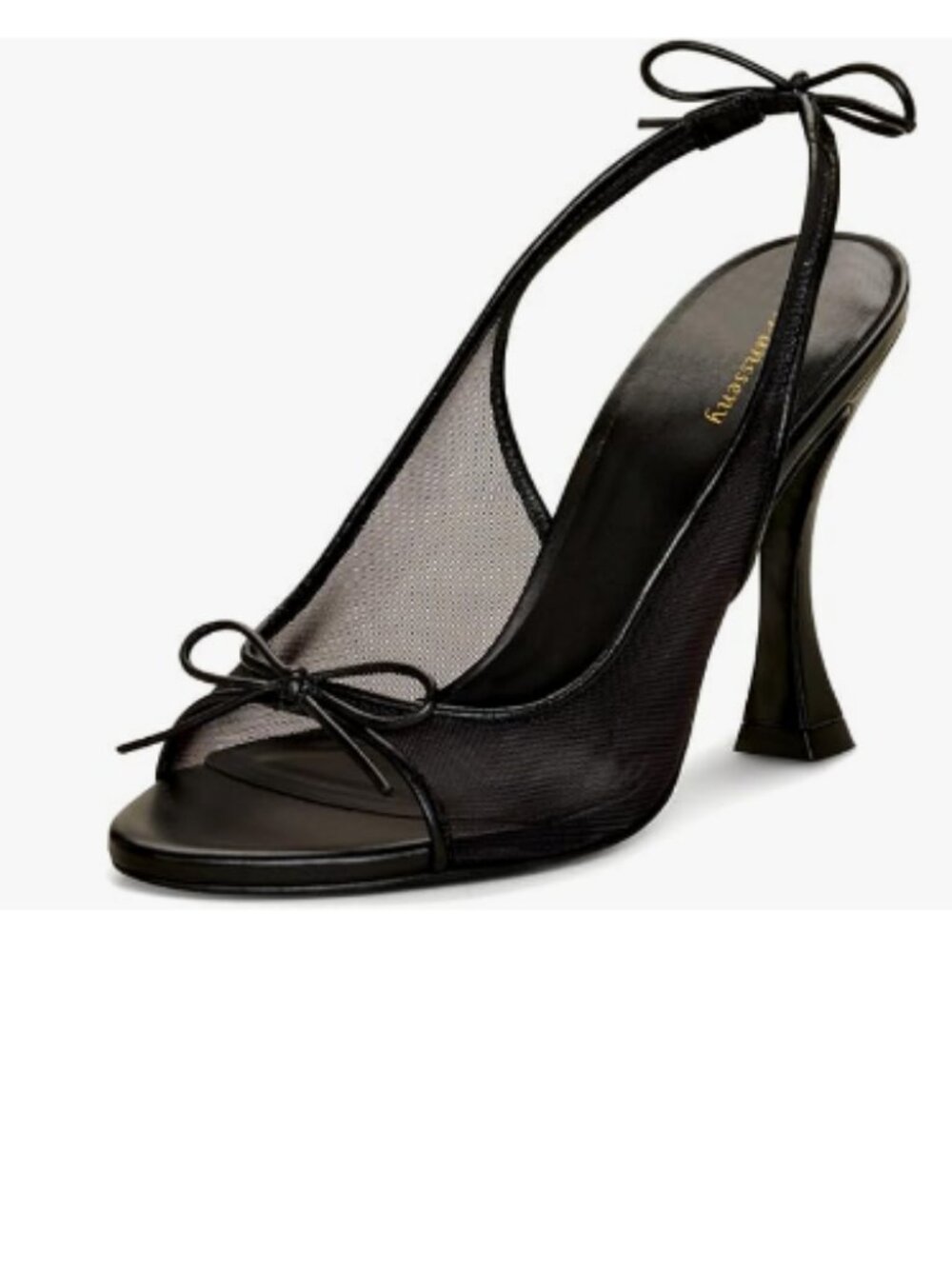 Wansseny Black Open Toe Bowknot Slingback Mesh Sandals Slip on Spool Heels Shoes